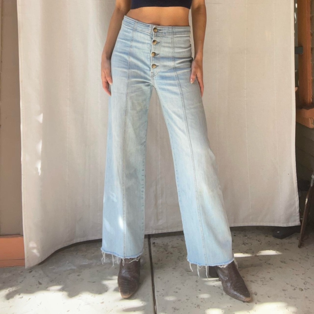 Reformation Light Blue Flare Jeans with Button-Fly